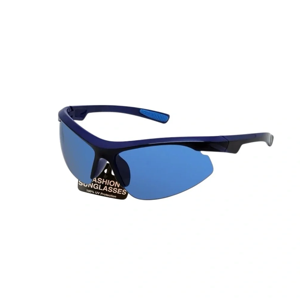 Plastic Sports Wrap Semi-Rimless Sunglasses with Mirrored Lenses